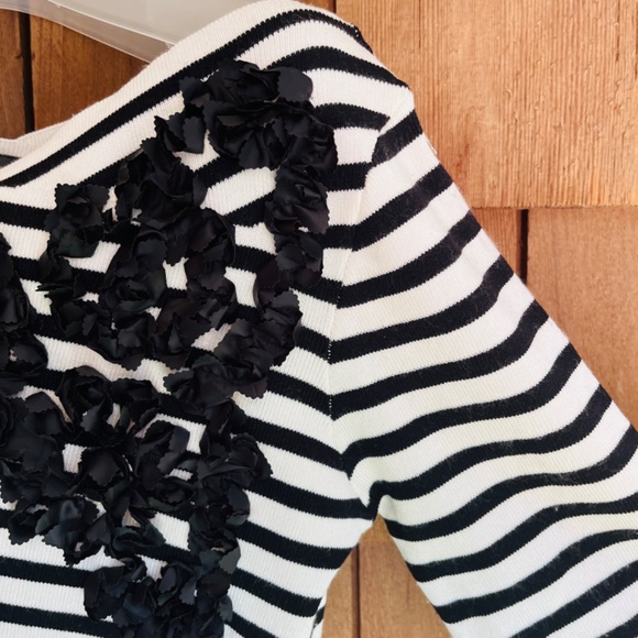 Gracia Asymmetrical Striped Boat Neck Embroidered Trim Sweater Size: Large. - Picture 9 of 16